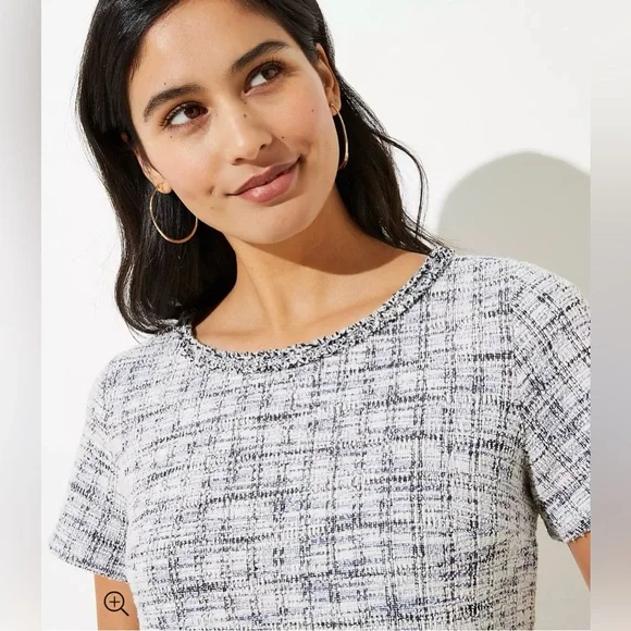 Loft Fringe Tweed Shift Dress Size 4 Short Sleeved Ballet Neck Business Casual - Picture 15 of 16